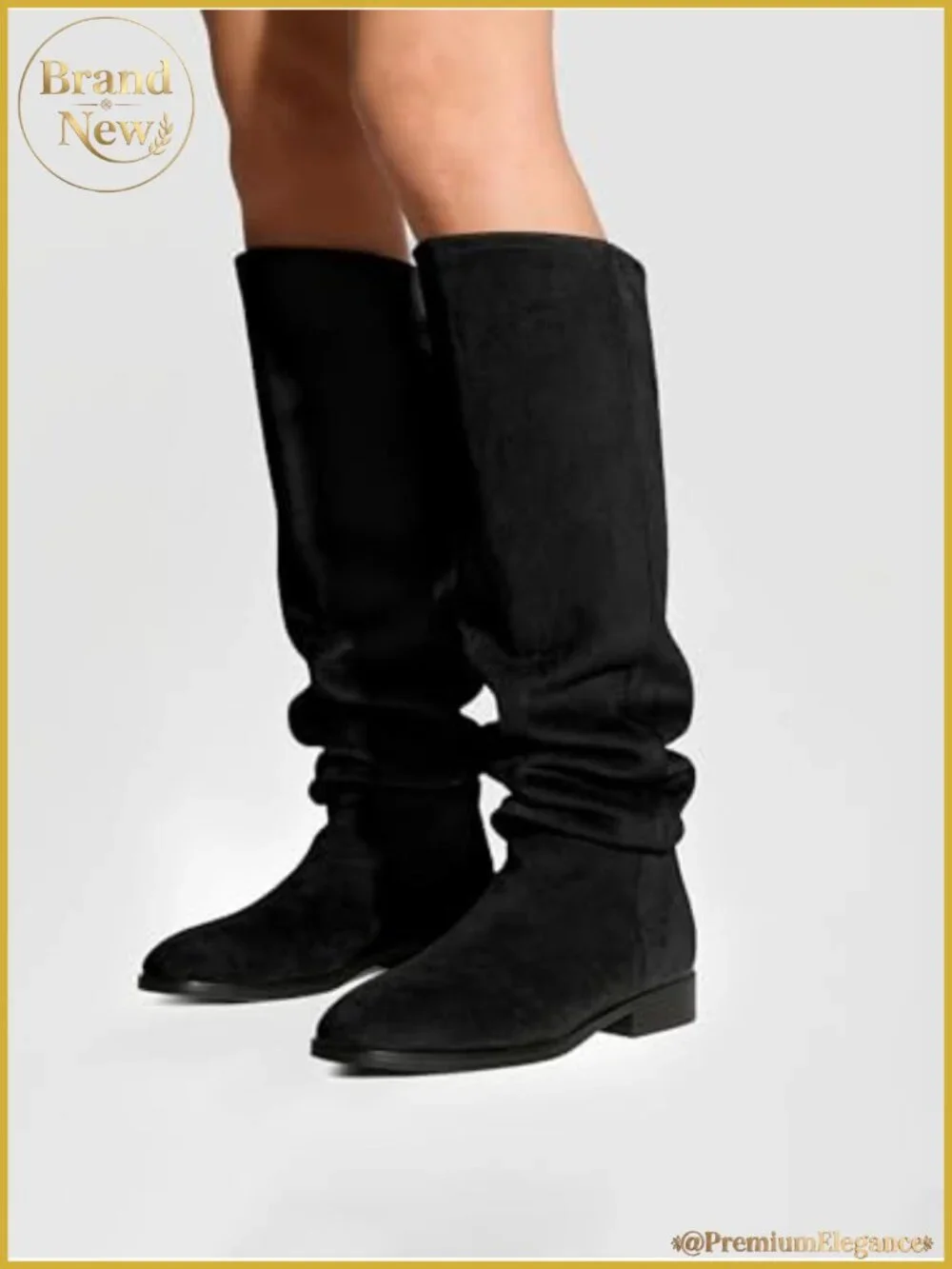 Suede Knee High Boots Convertible Fold Over Slouchy Flat Round Toe
